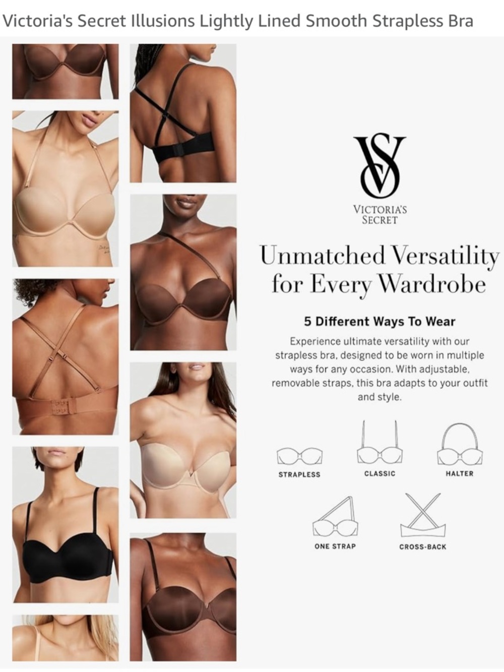 EUC Victoria's Secret Multi-way Illusions Lightly Lined Smooth Strapless Bra - Picture 6 of 6
